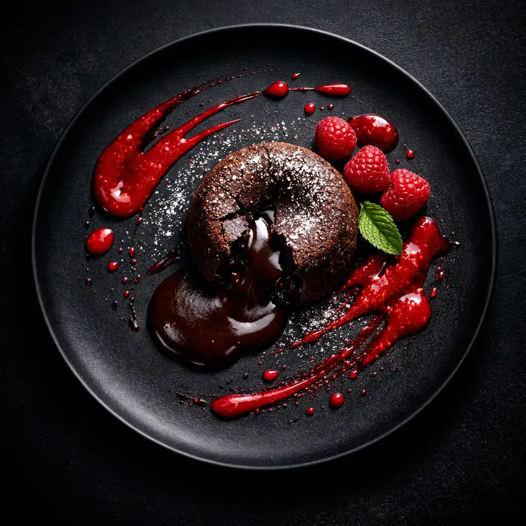 Čokoládový fondant s malinovou omáčkou