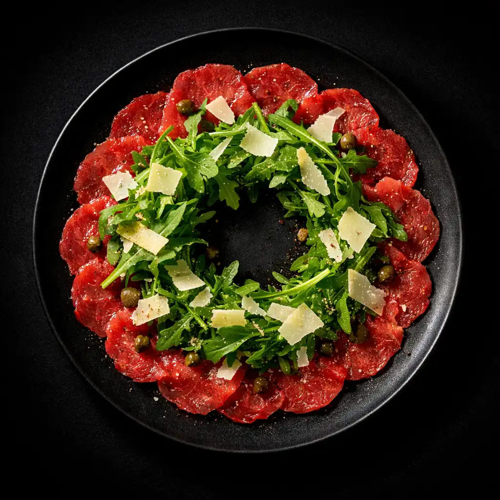 Hovězí carpaccio s parmazánem a rukolou